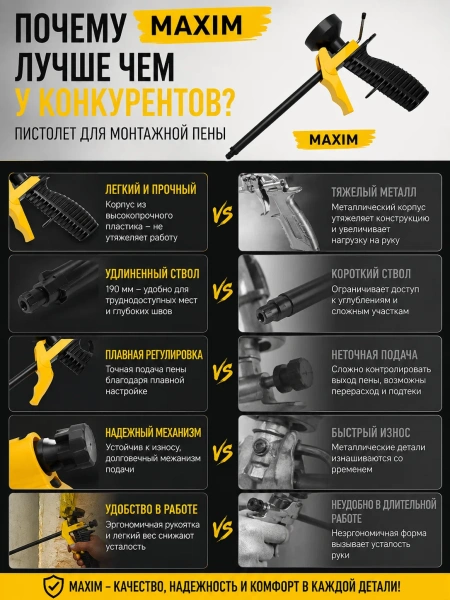 Пистолет для монтажной пены с пластиковой трубкой MAXIM; 11615067